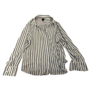 Worthington Womens XXL Blouse Striped Button-Down Blouse Black & White Career
